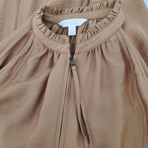 LC Lauren Conrad Small Tan Zippered Halter Ruffle Neck Crop Jumpsuit Pre Owned - Picture 7 of 9